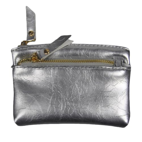 HSTWODE 1 Stück Geldbörse Damen klein Leder 13,5cm×9cm, 3 Farben Kleines Portemonnaie Mini Kurzer,Damen Geldbeutel mit Zipper Münzfach Brieftasche, Doppelter Reißverschluss Geldbörse Damen (silbrig) von HSTWODE