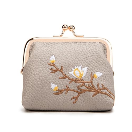 HSTWODE 1 Stück Geldbörse Portemonnaie Blumenmuster Minibörse Vintage Kleingeldbörse Münzbeutel Münzbörsen Clipverschluss Geldsäckchen Coin Purse für Damen,Change Pouch (Grau) von HSTWODE