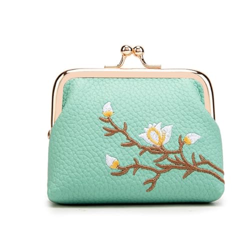HSTWODE 1 Stück Geldbörse Portemonnaie Blumenmuster Minibörse Vintage Kleingeldbörse Münzbeutel Münzbörsen Clipverschluss Geldsäckchen Coin Purse für Damen,Change Pouch (Grün) von HSTWODE