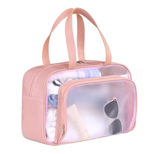 HSTWODE 1 Stück Groß Kulturbeutel, Trocken- und Nasstrennung, für Strand Reisen Duschen tragbare wasserdichte Kulturtasche, Damen & Herren Make-up-Tasche mit großer Kapazität (Pink) von HSTWODE