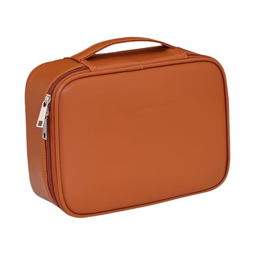 HSTWODE 1 Stück Make-up-Tasche, Reise-Make-up-Tasche, PU-Leder, Kosmetiktasche für Damen, Make-up-Organizer mit 4 Fächern, wasserdicht, große Größe, tragbare Reiseutensilien,modisch (Braun) von HSTWODE