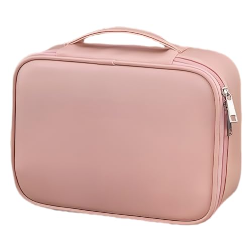 HSTWODE 1 Stück Make-up-Tasche, Reise-Make-up-Tasche, PU-Leder, Kosmetiktasche für Damen, Make-up-Organizer mit 4 Fächern, wasserdicht, große Größe, tragbare Reiseutensilien,modisch (Rosa) von HSTWODE