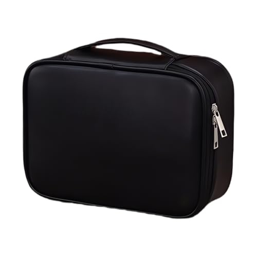 HSTWODE 1 Stück Make-up-Tasche, Reise-Make-up-Tasche, PU-Leder, Kosmetiktasche für Damen, Make-up-Organizer mit 4 Fächern, wasserdicht, große Größe, tragbare Reiseutensilien,modisch (Schwarz) von HSTWODE