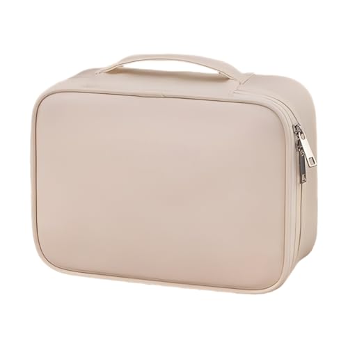 HSTWODE 1 Stück Make-up-Tasche, Reise-Make-up-Tasche, PU-Leder, Kosmetiktasche für Damen, Make-up-Organizer mit 4 Fächern, wasserdicht, große Größe, tragbare Reiseutensilien,modisch (Weiß) von HSTWODE