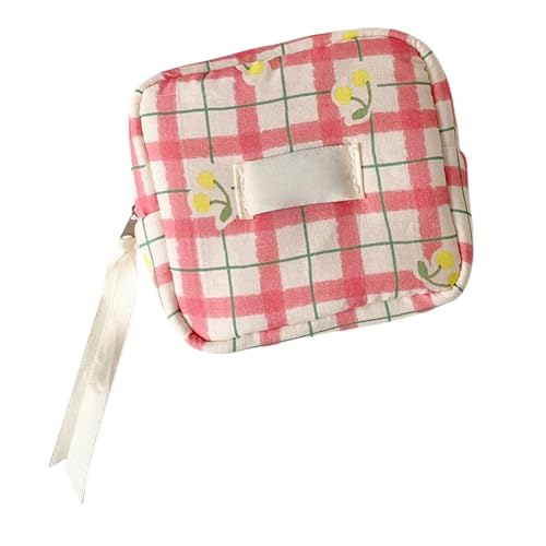 HSTWODE 1 Stück Stylisches Karo-Make-up-Tasche mit Kirschdesign - Diskretes Periodentäschchen für Damen, Reise-Minietui für Tampons, Binden & Bluetooth-Kopfhörer - Waschbar & Praktisch (Pink) von HSTWODE