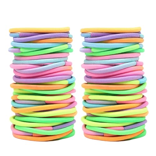 HSTWODE 100 Stück Damen-Haarbänder, Schwarz Nicht-metallisch, Kleine elastische Haarbänder, Pferdeschwanz-Clips Haar-Accessoires, Dünn, Unisex (Helle Farben) von HSTWODE