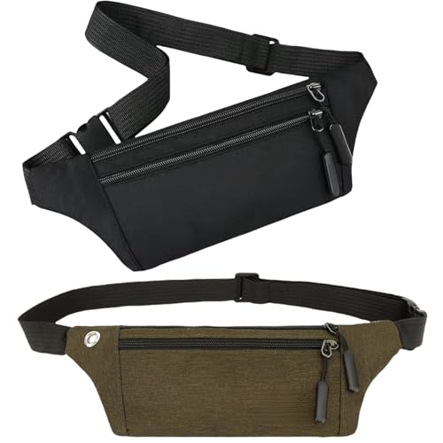HSTWODE 2 Stück Bauchtasche für Damen und Herren, Hüfttasche mit Verstellbarer Schultergurt, Gürteltasche für Kurztrips und Tägliches Pendeln (1 Schwarze + 1 armeegrüne) von HSTWODE