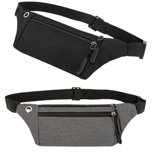 HSTWODE 2 Stück Bauchtasche für Damen und Herren, Hüfttasche mit Verstellbarer Schultergurt, Gürteltasche für Kurztrips und Tägliches Pendeln (1 Schwarze + 1 graue) von HSTWODE