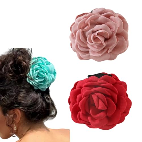 HSTWODE 2 Stück Blumen Haarspangen, Haarspangen Blume, Multi Farbe Rose Haarspangen, Haarschmuck für Frauen, Party Strand Hochzeit Tänzer (Stil A) von HSTWODE
