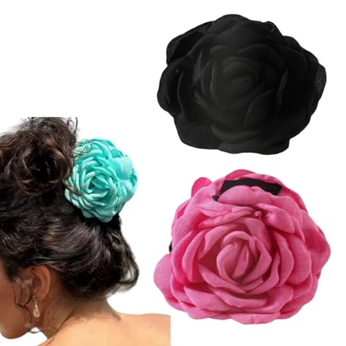 HSTWODE 2 Stück Blumen Haarspangen, Haarspangen Blume, Multi Farbe Rose Haarspangen, Haarschmuck für Frauen, Party Strand Hochzeit Tänzer (Stil B) von HSTWODE