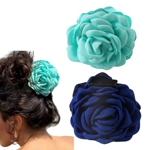 HSTWODE 2 Stück Blumen Haarspangen, Haarspangen Blume, Multi Farbe Rose Haarspangen, Haarschmuck für Frauen, Party Strand Hochzeit Tänzer (Stil C) von HSTWODE