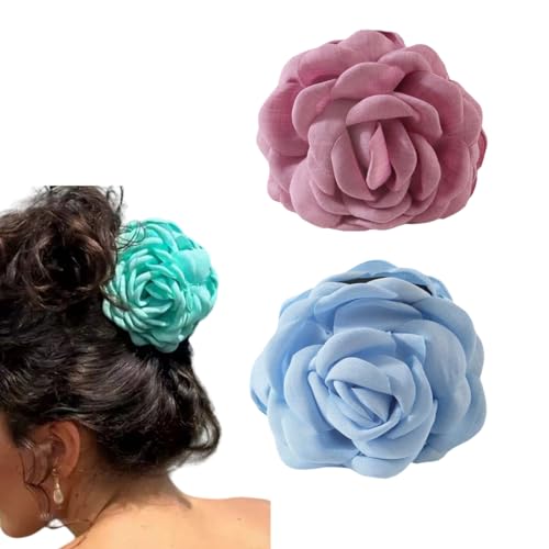 HSTWODE 2 Stück Blumen Haarspangen, Haarspangen Blume, Multi Farbe Rose Haarspangen, Haarschmuck für Frauen, Party Strand Hochzeit Tänzer (Stil D) von HSTWODE