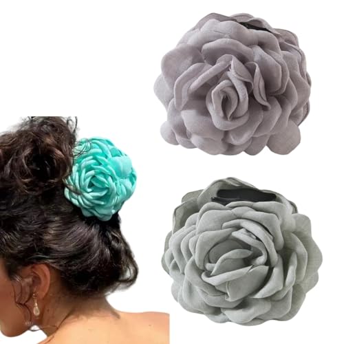 HSTWODE 2 Stück Blumen Haarspangen, Haarspangen Blume, Multi Farbe Rose Haarspangen, Haarschmuck für Frauen, Party Strand Hochzeit Tänzer (Stil G) von HSTWODE