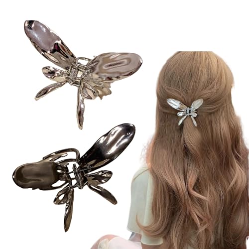 HSTWODE 2 Stück Haarspangen, Schmetterlings-Haarspangen, Metall-Haarspangen, matte dünne Damen-Haarspangen, Damen-Haarspangen von HSTWODE