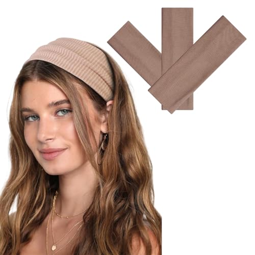 HSTWODE 3 Stück Frauen Sport Haarbänder, elastische Haarbänder, Haar-Accessoires für Yoga Fitness Laufen Sport (Khaki) von HSTWODE