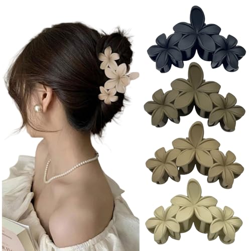 HSTWODE 4pcs Blume Haarspangen, Damen Matte Haarspangen, Hawaiian Haar Blume Clips, große Haarspangen, starke Styling Haar Krallen, Haar-Accessoires (Satz B) von HSTWODE