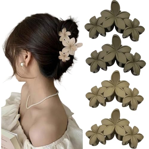 HSTWODE 4pcs Blume Haarspangen, Damen Matte Haarspangen, Hawaiian Haar Blume Clips, große Haarspangen, starke Styling Haar Krallen, Haar-Accessoires (Satz D) von HSTWODE