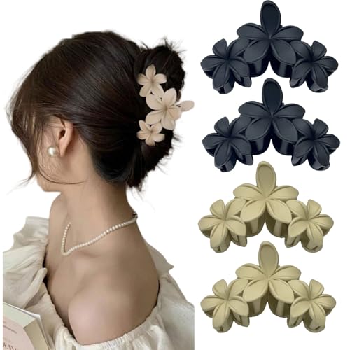 HSTWODE 4pcs Blume Haarspangen, Damen Matte Haarspangen, Hawaiian Haar Blume Clips, große Haarspangen, starke Styling Haar Krallen, Haar-Accessoires (Satz E) von HSTWODE