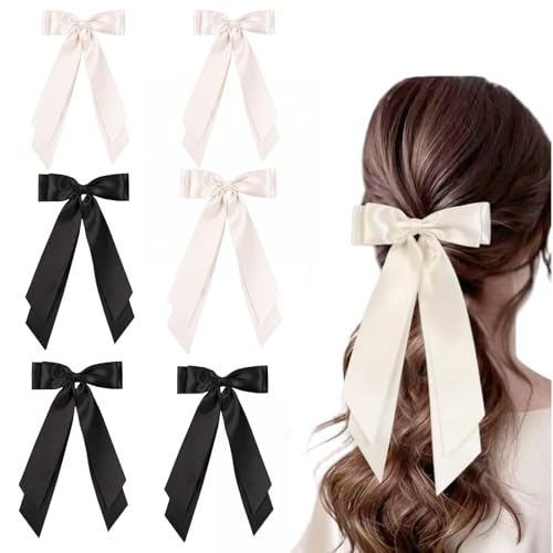 HSTWODE 6 Stück Haarspangen mit großer Schleife und langem Seidensatin, französische Haarspangen, einfache Accessoires für Frauen (Stil D) von HSTWODE