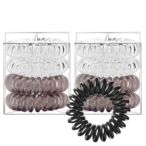HSTWODE 8 Stück Spiral-Haarbänder, Telefon-Haarbänder, elastische Zöpfe, Damen-Haarbänder, Damen-Haarbänder mit Telefonleitung (2 Grau 2 Transparent) von HSTWODE