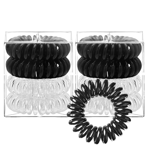 HSTWODE 8 Stück Spiral-Haarbänder, Telefon-Haarbänder, elastische Zöpfe, Damen-Haarbänder, Damen-Haarbänder mit Telefonleitung (2 Schwarz 2 Transparent) von HSTWODE