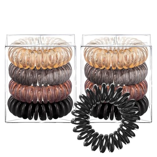 HSTWODE 8 Stück Spiral-Haarbänder, Telefon-Haarbänder, elastische Zöpfe, Damen-Haarbänder, Damen-Haarbänder mit Telefonleitung (Klassisch 4 Farben) von HSTWODE