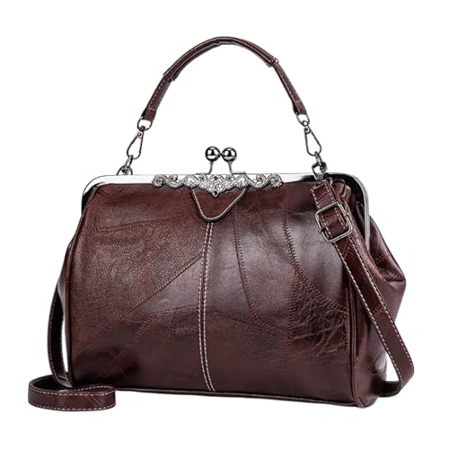 HSTWODE Frauen Retro Handtasche,Handtaschen Damen Schultertasche,PU Leder Wasserdicht Snaps Haspe Schultertasche,Umhängetasche Handy Bag für Alltag, Beruf und Reise (Kaffeebraun) von HSTWODE