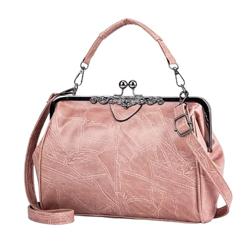 HSTWODE Frauen Retro Handtasche,Handtaschen Damen Schultertasche,PU Leder Wasserdicht Snaps Haspe Schultertasche,Umhängetasche Handy Bag für Alltag, Beruf und Reise (Rosa) von HSTWODE