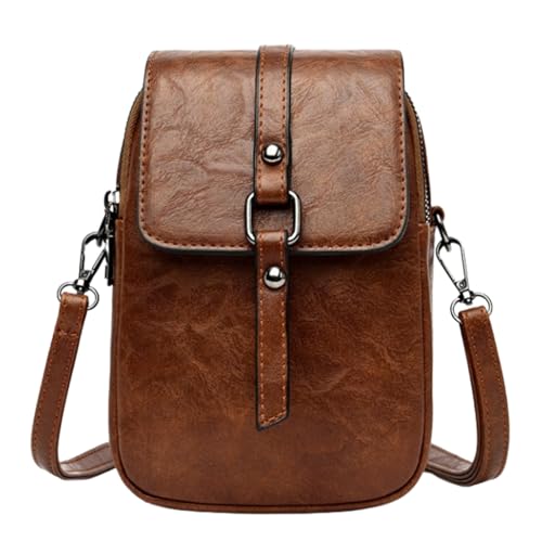 HSTWODE Handy Umhängetasche Damen,Handytasche,PU Leder Handytasche,Kleine Schultertasche,Crossbody Umhängetaschen Geldbeutel Brieftasche Kleine Tasche,Crossbody Umhängetaschen (Braun) von HSTWODE