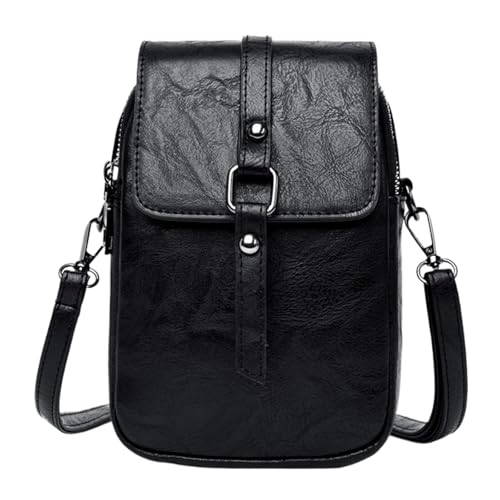 HSTWODE Handy Umhängetasche Damen,Handytasche,PU Leder Handytasche,Kleine Schultertasche,Crossbody Umhängetaschen Geldbeutel Brieftasche Kleine Tasche,Crossbody Umhängetaschen (Schwarz) von HSTWODE