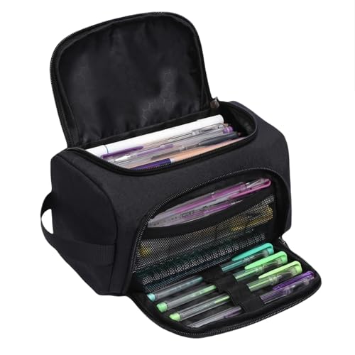 HSTWODE Schwarz Federmäppchen Mädchen Teenager - Große Kapazität Mäppchen, Duarable Schreibwaren Organizer, schlampermäppchen für Junge Kinder School Studentin Mädchen Geschenk von HSTWODE