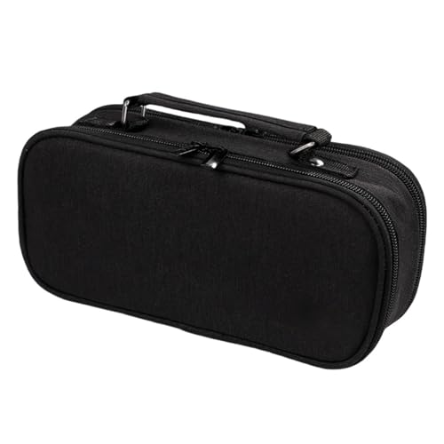 HSTWODE Schwarz Federmäppchen Männer Große Kapazität Beuteltasche 2 Fächer Mädchen für Frauen Reißverschluss Smoothy Stiftetui Stifthalter Duarable Schreibwaren Organizer Erwachsene (Schwarz) von HSTWODE