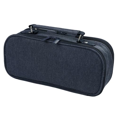 HSTWODE Schwarz Federmäppchen Männer Große Kapazität Beuteltasche 2 Fächer Mädchen für Frauen Reißverschluss Smoothy Stiftetui Stifthalter Duarable Schreibwaren Organizer Erwachsene (Dunkelblau) von HSTWODE