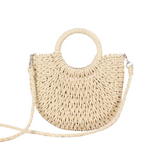 HSTWODE Stroh Strandtasche für Frauen, Sommer handgewebte Tote Bags Geldbörse mit Quaste, Top Griff Stroh Handtasche Clutch (Beige) von HSTWODE
