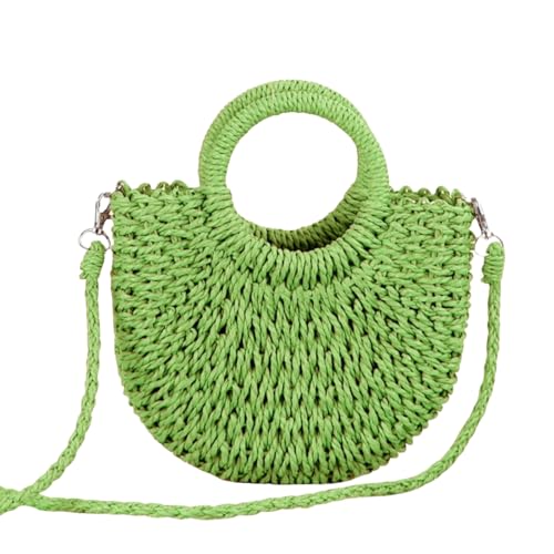 HSTWODE Stroh Strandtasche für Frauen, Sommer handgewebte Tote Bags Geldbörse mit Quaste, Top Griff Stroh Handtasche Clutch (Grün) von HSTWODE