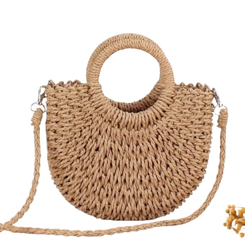 HSTWODE Stroh Strandtasche für Frauen, Sommer handgewebte Tote Bags Geldbörse mit Quaste, Top Griff Stroh Handtasche Clutch (Kamel Farbe) von HSTWODE