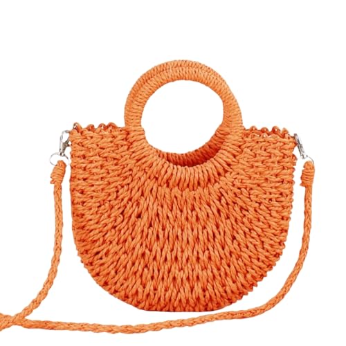 HSTWODE Stroh Strandtasche für Frauen, Sommer handgewebte Tote Bags Geldbörse mit Quaste, Top Griff Stroh Handtasche Clutch (Mandarine) von HSTWODE