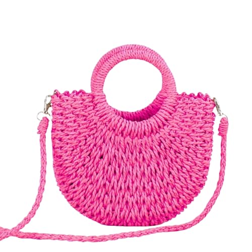 HSTWODE Stroh Strandtasche für Frauen, Sommer handgewebte Tote Bags Geldbörse mit Quaste, Top Griff Stroh Handtasche Clutch (Rose) von HSTWODE