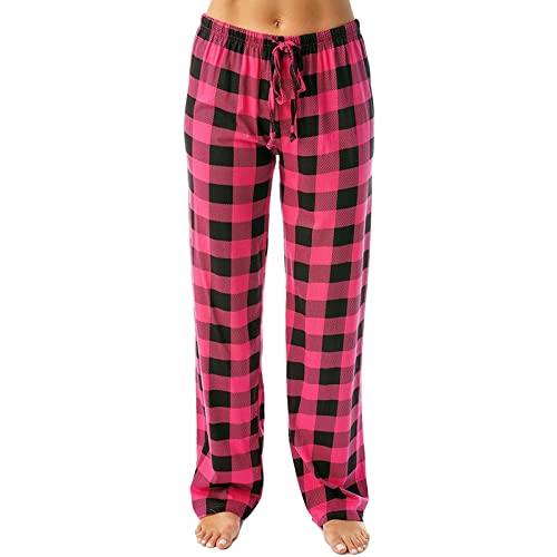 HSUAYEUD Matching Pyjamas Couple Damen Lang Pyjamahose Nachtwäsche Freizeithose Strandhose Karierte/Unifarbe Schlafhose mit Taschen und Kordelzug M von HSUAYEUD