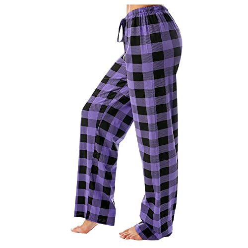 HSUAYEUD Matching Pyjamas Couple Damen Lang Pyjamahose Nachtwäsche Freizeithose Strandhose Karierte/Unifarbe Schlafhose mit Taschen und Kordelzug XL von HSUAYEUD