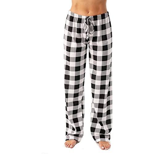 HSUAYEUD Matching Pyjamas Couple Damen Lang Pyjamahose Nachtwäsche Freizeithose Strandhose Karierte/Unifarbe Schlafhose mit Taschen und Kordelzug XXL von HSUAYEUD
