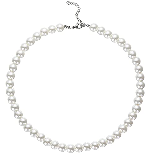 HSWYFCJY Damen Perlen kette Weiß Runden Imitation Perlen Halskette Perlenkette für Hochzeit Party 18 Zoll 10mm von HSWYFCJY