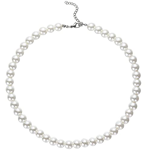 HSWYFCJY Perlenkette Damen Weiß 10mm Runden Perlen Halskette Länge 45cm Faux Perlen kette Choker Halskette für Damen und Mädchen HSWYFCJY Perlenkette Damen Weiß 10mm Runden Perlen Halskette Länge 45cm Faux Perlen kette Choker Halskette für Damen und Mädchen von HSWYFCJY