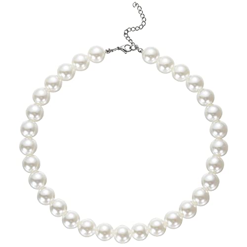 HSWYFCJY Damen Perlen kette Weiß Runden Imitation Perlen Halskette Perlenkette für Hochzeit Party 18 Zoll 14mm von HSWYFCJY