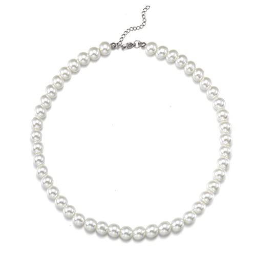 HSWYFCJY Perlenkette Damen Weiß 14mm Runden Perlen Halskette Länge 45cm Faux Perlen kette Choker Halskette für Damen und Mädchen von HSWYFCJY