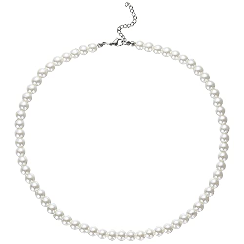 HSWYFCJY Damen Perlen kette Weiß Runden Imitation Perlen Halskette Perlenkette für Hochzeit Party 18 Zoll 8mm von HSWYFCJY