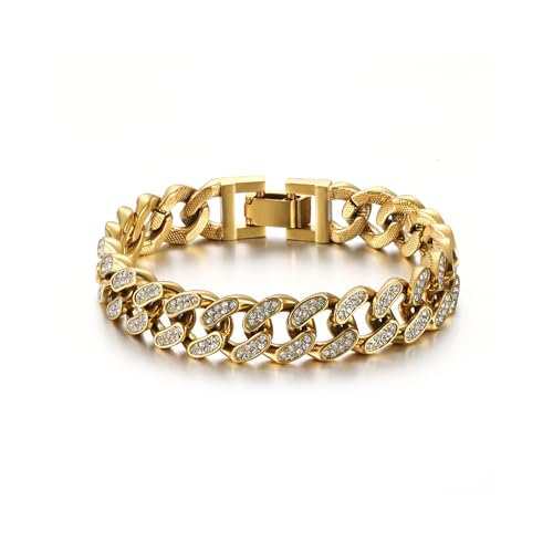 HSWYFCJY 13.5mm Kubanische Armband Iced Out Miami Gold überzogen Hip Hop Full CZ Diamant Armband für Männer,Länge 19cm HSWYFCJY 13.5mm Kubanische Armband Iced Out Miami Gold überzogen Hip Hop Full CZ Diamant Armband für Männer,Länge 19cm von HSWYFCJY