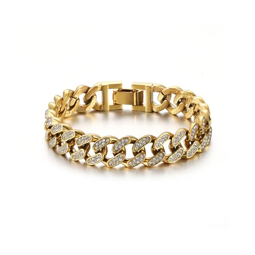 HSWYFCJY 13.5mm Kubanische Armband Iced Out Miami Gold überzogen Hip Hop Full CZ Diamant Armband für Männer,Länge 19cm von HSWYFCJY