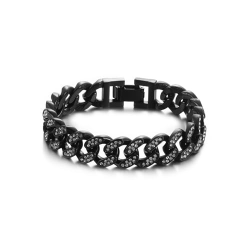 HSWYFCJY 13.5mm Kubanische Armband Iced Out Miami Schwarz überzogen Hip Hop Full CZ Diamant Armband für Männer,Länge 21cm von HSWYFCJY