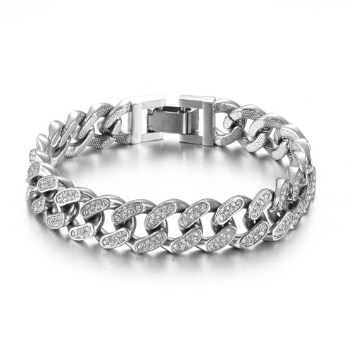 HSWYFCJY 13.5mm Kubanische Armband Iced Out Miami Silber überzogen Hip Hop Full CZ Diamant Armband für Männer,Länge 23cm HSWYFCJY 13.5mm Kubanische Armband Iced Out Miami Silber überzogen Hip Hop Full CZ Diamant Armband für Männer,Länge 23cm von HSWYFCJY